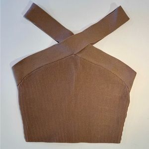 Cropped Criss-Cross Beige Tank (Size Small)